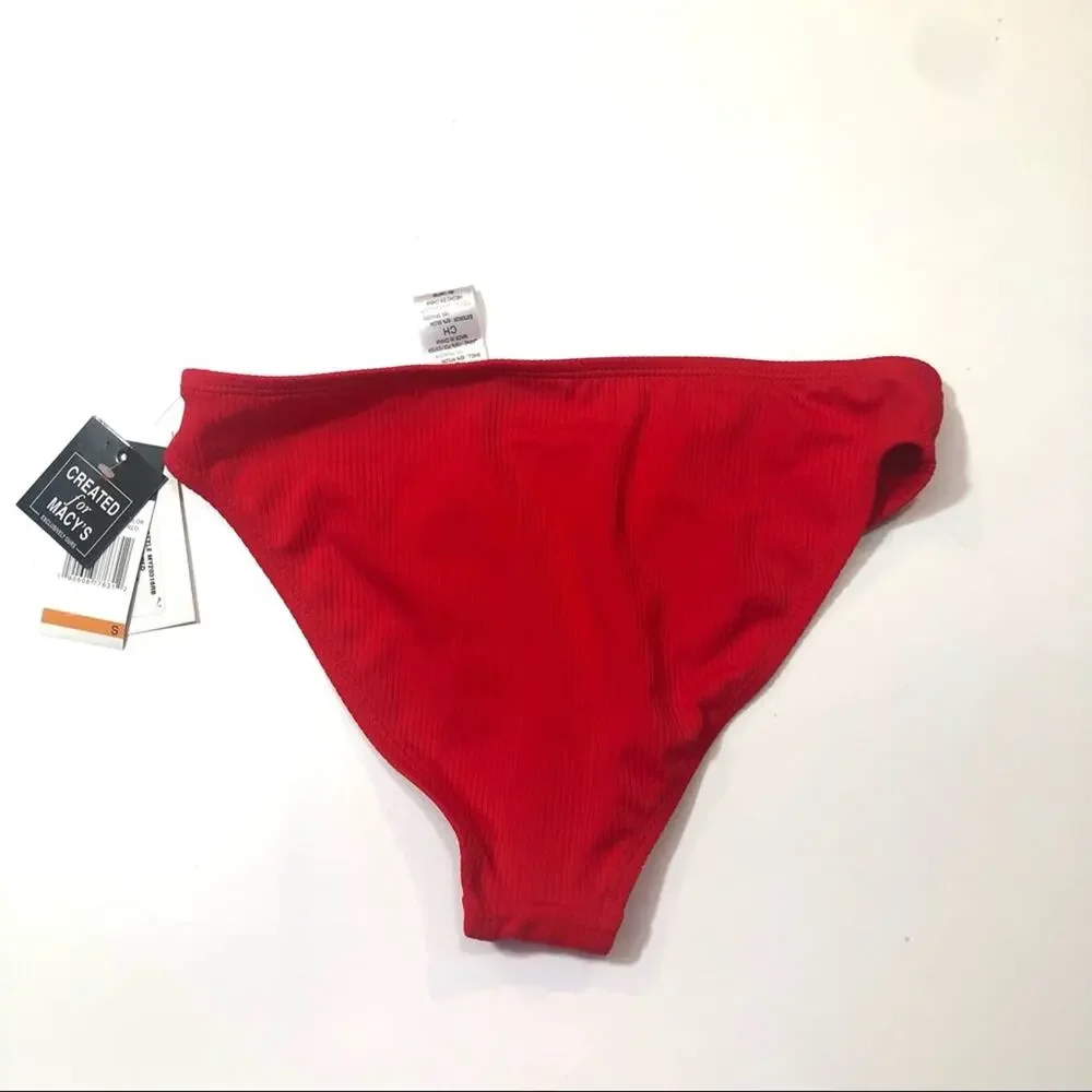California Waves RED Ribbed  Bikini Swim Bottom